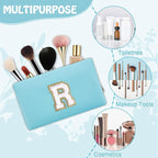 Small Travel Initial Preppy Makeup Bag, Personalized Blue Cute Cosmetic Organizer Chenille Letter Travel Toiltery Zipper Pouch, Monogram Make Up Storage Gifts for Friend Her Birthday Women(Letter R)