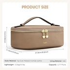 Kattee Makeup Bag for Women, Leather Cosmetic Bag, Working Makeup Bags for Ladies with Handles, Portable Travel Toiletry Bag,Apricot