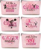 Cheerleader Gifts, 6 Pcs Cheer Makeup Bag Cheer Gifts Cheer Stuff Cosmetic Bag Cheerleading Gifts for Women Girls Sisters Teammates Travel Toiletry Bag, Graduation Birthday Gifts Cheer Team Gifts