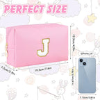 Gifts for Teacher Initial Makeup Bag Personalized Cosmetic Bag Cute Travel Toiletry Bag Small Chenille Letter PU Makeup Pouch Organizer Preppy Birthday Gift for Daughter Teen Girls (Pink J)