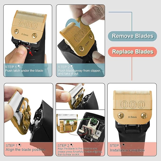 Professional Detachable Replacement Blades Set,Cut Length,Compatible with Andis AGC,BDC,BGC,MBG Series/Oster Classic 76/Star-Teq/Power-Teq/A5 Clipper (0.1mm-13mm 5 PACK) GOLDEN