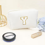 Gifts for Girls Initial Makeup Bag Personalized Cosmetic Bag with Zipper Cute Travel Toiletry Bags Waterproof PU Preppy Makeup Pouch Birthday Gift for Teen Girls Women(White Y)