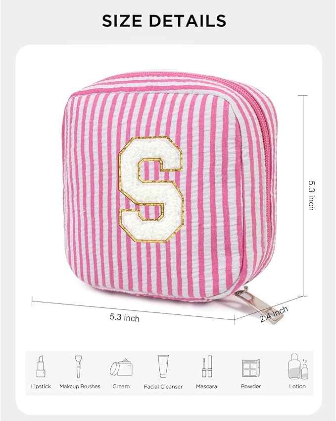 LETGO Personalized Initial Makeup Bag Pink Cosmetic Bag Travel Toiletry Bag Girlfriend Teacher Gifts Makeup Bag for Women Girlfriend Sister Wife Grandma Daughter Gifts