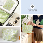 STARDW Aesthetic Floral Makeup Bag Cute Small Cosmetic Bags for Women Girls, Travel Toiletry Bag Large Capacity Zipper Makeup Pouch, Purse Organizer Pouches (Embossed green)