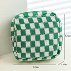 Small Green Makeup Bag for Purse, Mini Checkered Cosmetic Bag Zipper Cute Make Up Pouch Travel Toiletry Bag Quilted Aesthetic Accessories Makeup Storage Bag Organizer for Women Girls