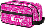 Personalized Travel Cosmetic Bag Waterproof Makeup Bags, Custom Name Rosy Pink Organizer Case Toiletries Container Bag