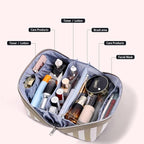 BOYATU Travel Makeup Bag for Women: Large Cosmetic Bag Set of 3 - PU Leather Make up Bag with Compartments - Compact Waterproof Toiletry Bag with Divider & Handle (B-7-Apricot)