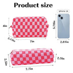 2Pcs Checkered Pencil Case Cute Pencil Pouch for Teens Checkered Makeup Bag Travel Cosmetic Bag Set Cute Makeup Pouch for Purse Portable Zippered Skincare Bags Preppy Toiletry Bags Organizer(Pink)