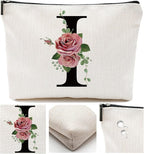 Initial A-Z Personalized Letter Makeup Bag, Monogrammed Bridesmaid Gifts/Presents Cosmetic Bag, Portable Stationery Storage Organizer Pouch, Friendship Love Travel Makeup Bags