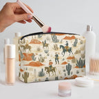 COEQINE Leather Cosmetic Purses for Women Western Purse Aztec Cltuch Wallet Travel Makeup Bag With Zipper Portable Cosmetic Pouch for Ladies Cell Phone Case,Cactus Race Horse Pattern