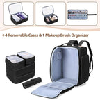 BAFASO Makeup Backpack with 4 Removable Pouches & 1 Brush Bag, Travel Makeup Case with Multiple Storage Spaces for Hair Supplies, Black
