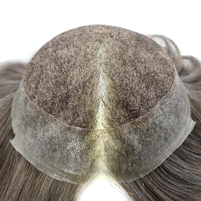 FACE MIRACLE Mens Toupee Lace Front Hairpieces Soft Human Hair Replacement System Natural Hairline Toupee for Men French Lace Poly V-Looped Mens hair Units 6"X8" #260 Darkest Brown with 60% Gray