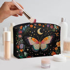 COEQINE Gothic Cosmetic Purses Leather Case for Women Trendy Butterfly Moon Goth Cosmetic Bags for Women Travel Black Floral Makeup Organizer Pouch With Zipper