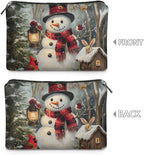 COEQINE Christmas Bag Organizer Pouches for Women Snowman Rabbit House Designer Pen Pouch Large Waterproof Cosmetic Bag with Zipper for Travel Work Holiday Vacation Gifts