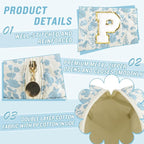 Personalized Quilted Cosmetic Bag, Puffy Monogrammed Christmas Birthday Gifts for Women & Girls, Cute initial Floral Makeup Bag Puffer Coquette Bag, Aesthetic Travel Toiletry Zipper Pouch(Blue,P)
