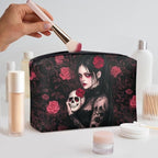COEQINE Gothic Cosmetic Wallet for Women With Phone Holder Purse Cosmetic Handbag With Soft Leather Cosmetic Case With Zipper for Travel Portable Red Skull Print Cell Phone Purse,Love Gift for Her