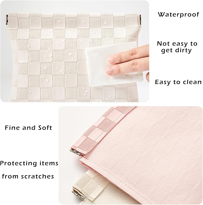 Leather Pocket Cosmetic Bag for Purse,Coin Purse Lipstick Cosmetic Accessories Organizer, Travel Kit Storage Pouch,Waterproof Portable No Zipper Self-closing (White/Small)