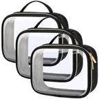 PACKISM TSA Approved Toiletry Bag, 3 Pack Clear Makeup Bags with Handle Large Opening, Clear Toiletry Bags Fit Carry-on Travel Essentials, Quart-sized Travel Bags for Toiletries, Black
