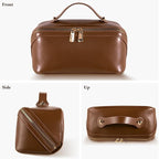 Abiudeng Travel Makeup Bag Large Capacity Toiletry Bag for Travel Essentials Open Flat Makeup bag Organizer with Divider and Handle-Brown