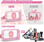 Initial Makeup Bag,Letter O Cute Clear Monogrammed Cosmetic Travel Bag for Womens Girls,Personalized Pink Aesthetic Traveling Make Up Organizer Bag for Beach,Waterproof Toiletry Bag