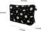 Cute Travel Makeup Bag Cosmetic Bag Small Pouch Gift for Women (Daisy Black)