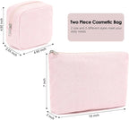 Corduroy Makeup Bag, Travel Cosmetic Bag Organizer Toiletry Bag Make Up Bags with Zipper & Compartments for Women Girls, 2PCS