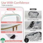 PACKISM TSA Approved Toiletry Bag - Glitter Textured Clear Toiletry Bag, Personalized and Fashion, with 180° Large Opening and Supporting Frame, Perfect for Travel Essentials, Thick No Smell, White