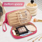 Abiudeng Large Capacity Makeup Bag Ladies Cosmetic Bag Travel Bag with Compartments Portable PU Leather Travel Makeup Bag with Handle
