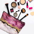Cute Makeup Bag for Purse Canvas Waterproof Funny Cosmetic Bags for Women Zipper Travel Toiletry Pouch-Wine Marble Makeup Bags