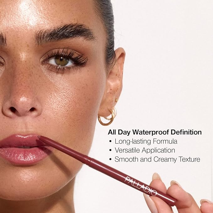 Palladio Retractable Waterproof Lip Liner High Pigmented and Creamy Color Slim Twist Up Smudge Proof Formula with Long Lasting All Day Wear No Sharpener Required, Black Berry