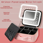 Seoneiro Makeup Travel Bag with LED Lighted Mirror Adjustable Brightness Portable Waterproof Makeup Case with Adjustable Dividers, Make up Train Case Organizer Makeup Brush Accessories and Tool Case