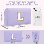 Personalized Initial Preppy Makeup Bag Organizer, Small Purple Cute Cosmetic Bag Travel Toiletry Zipper Pouch for Women, Portable Waterproof PU Makeup Case Birthday Gifts for Friends Teacher(Letter L)