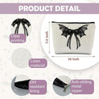 Halloween Coquette Lace Bow Bat Cosmetic Bag - Gothic Black, Girly Makeup Pouch