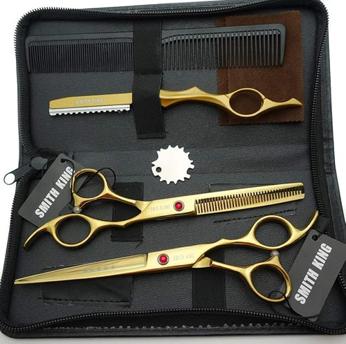 7.0 Inches Professional hair cutting thinning scissors set with razor (Gold)