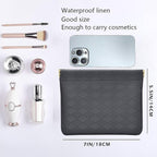 Leather Pocket Cosmetic Bag for Purse,Coin Purse Lipstick Cosmetic Accessories Organizer, Travel Kit Storage Pouch,Waterproof Portable No Zipper Self-closing (Black/lozenge)