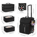 Large Makeup Train Case with Makeup Travel Bag and 4 Clear Makeup Bags for Hairstylist, Hairdresser Bag with Detachable Pouch,Heat Insulation Anti-scalding for Hairdressing Organizer Big wheels