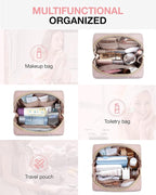 BAGSMART Small Makeup Bag, Travel Cosmetic Bag Make Up Pouch Small Travel Essentials for Women Dorm Room Essentials Pouch,Water-resistant Toiletry Bag,Makeup Organizer Bag, Pink