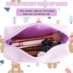 Gifts for Girls Initial Makeup Bag Personalized Cosmetic Bag with Zipper Cute Travel Toiletry Bag Waterproof PU Preppy Makeup Pouch Birthday Gift for Teen Girls Women(Purple F)