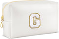Gifts for Girls Initial Makeup Bag Personalized Cosmetic Bag with Zipper Cute Travel Toiletry Bags Waterproof PU Preppy Makeup Pouch Birthday Gift for Teen Girls Women(White G)