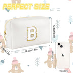 Gifts for Girls Initial Makeup Bag Personalized Cosmetic Bag with Zipper Cute Travel Toiletry Bags Waterproof PU Preppy Makeup Pouch Birthday Gift for Teen Girls Women(White B)