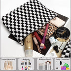 2 Pieces Makeup Bag Set, Small Black Checkered Cosmetic Bag Travel Toiletry Organizer Mini Cosmetic Pouch Case Makeup Brushes Cute Quilted Aesthetic Accessories Storage Bag for Women