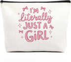 fkovcdy Pink Bow Makeup Bag for Girls, I'm Literally Just A Girl, Cute Bow Gift for Women, Small Bow Lover Travel Cosmetic Bag Zipper Pouch for Daughter granddaughter for Birthday Christmas 1