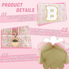 Personalized Quilted Cosmetic Bag, Puffy Monogrammed Christmas Birthday Gifts for Women & Girls, Cute initial Floral Makeup Bag Puffer Coquette Bag, Aesthetic Travel Toiletry Zipper Pouch(Pink,B)