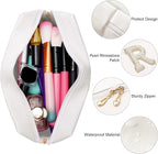2PCS Bride to be Patch Letter Makeup Bag Bridal Shower Gifts for Engagement Wedding Bachelorette Bridesmaid Gifts for Bride Mrs Pearl Rhinestone Travel Bag White PU Leather Make Up Bag Pouch for Purse