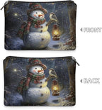 COEQINE Merry Christmas Cosmetic Bag for Women Leather Snowman Birds Travel Makeup Bag For Women,Waterproof Portable Pouch Large Capacity Toiletry Bag Wallet Cell Phone Case for Travel