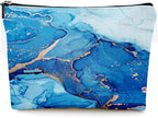 Small Makeup Bag for Purse Cute Canvas Waterproof Cosmetic Bags for Women Zipper Travel Toiletry Pouch-Blue Marble Makeup Bags