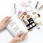 Bride Patch MRS Letter Makeup Bag for Women Bridesmaid Engagement Gift for Her White Pearl Rhinestone Travel Toiletry Bag Make Up Bag Pouch for Purse Bridal Shower Gifts for Engagement Wedding
