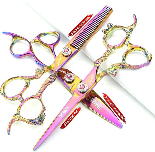 5.5/6 /7 Inch Purple Dragon Knight Professional Japanese Hair Scissors Barber Scissors Set (6 inch 3pc)