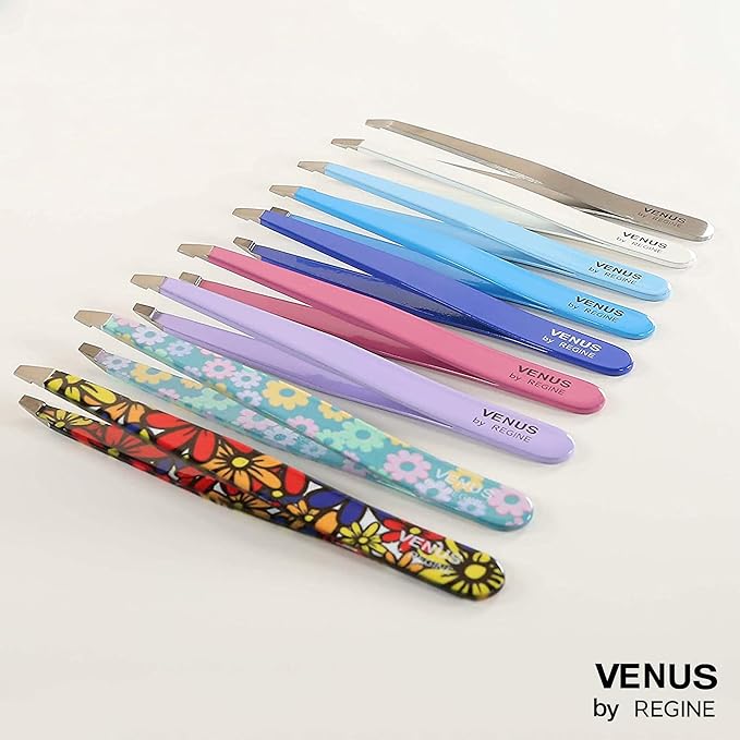 Venus by Regine Slant Tweezers - Handmade Precision Tool for Women & Men, 25-Degree Angle for Shaping Eyebrows & Grooming Facial Contours, Suitable for Eyebrow & Facial Hair Removal (White)