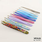 Venus by Regine Slant Tweezers - Handmade Precision Tool for Women & Men, 25-Degree Angle for Shaping Eyebrows & Grooming Facial Contours, Suitable for Eyebrow & Facial Hair Removal (Bright Blue)
